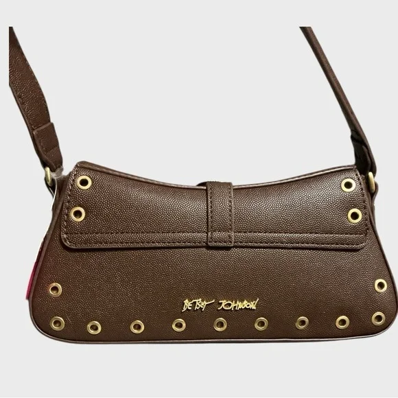 Betsey Johnson Y2K Vegan Leather Shoulder Bag Gold Hardware  display picture 2